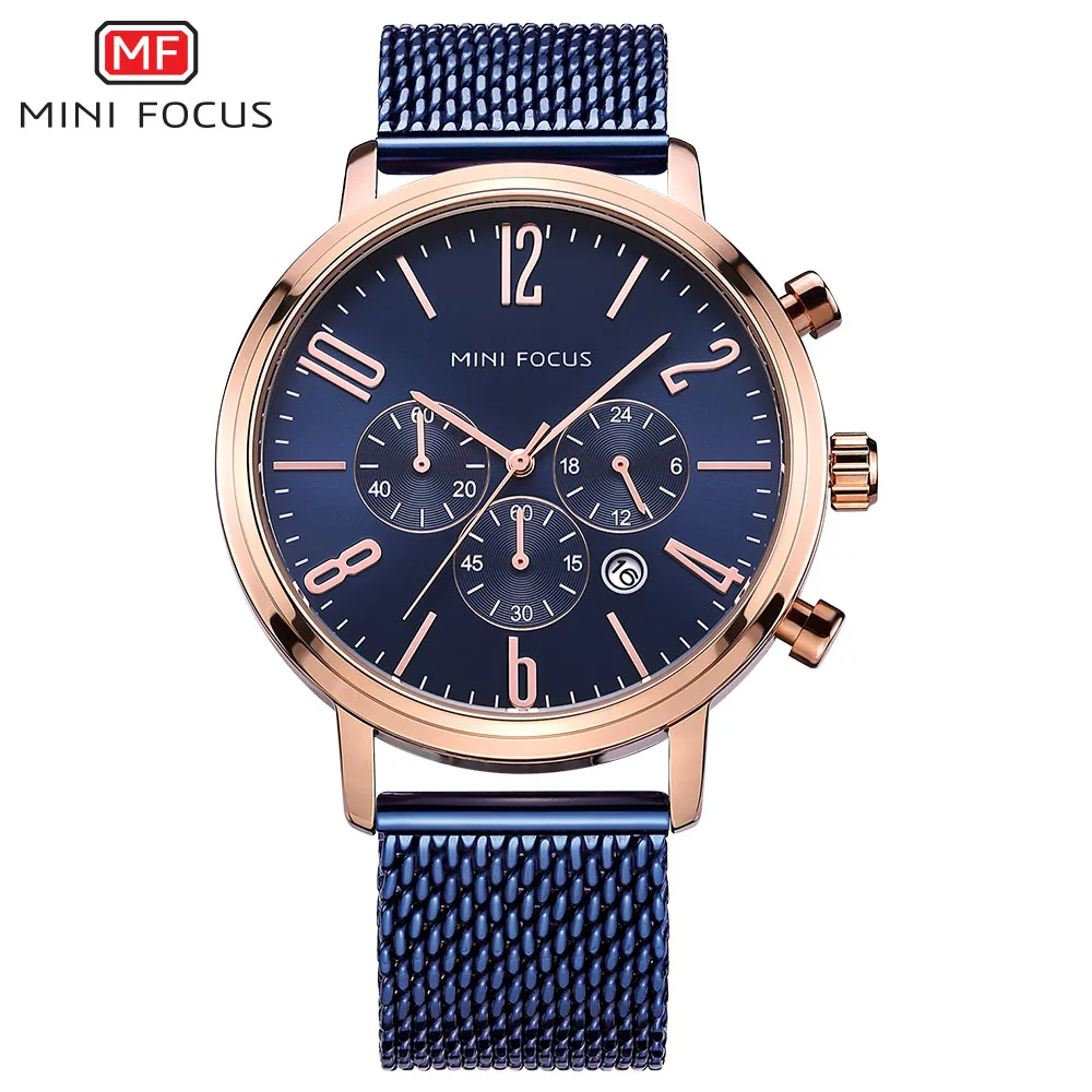 
Mini focus 0183 mesh strap western wrist watches quartz analog water resistant stainless steel chain black color wrist watches 
