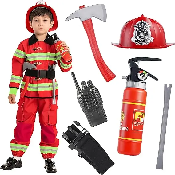 Creations Kids Firefighter Costume with Complete Firefighter Accessories for Kids Halloween Dress Up Parties Fireman Role Play