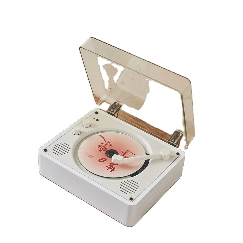 Оптовая продажа ретро мини портативный виниловый CD-плеер беспроводное соединение динамик интегрированный