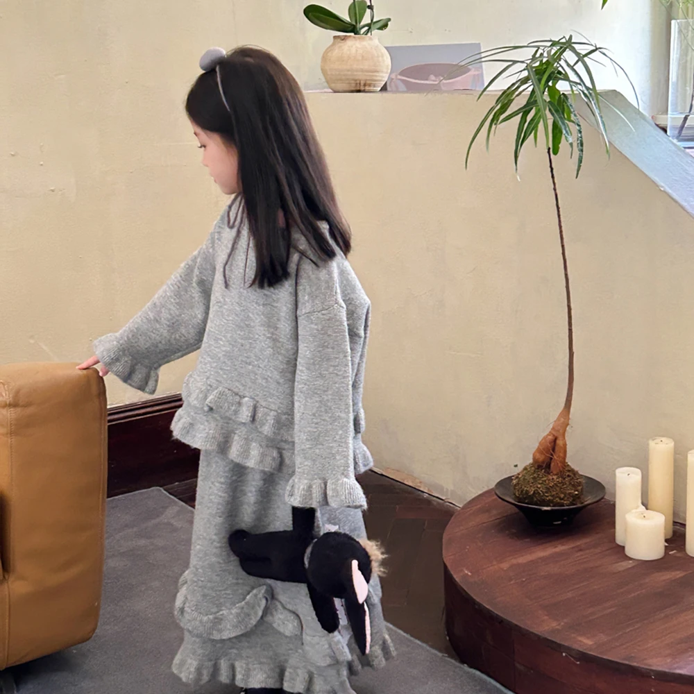 2024 Fall Baby Girls Clothes Two-Piece Suit Soft Solid Knitted Sweater+Skirt Clothing Sets for Girls