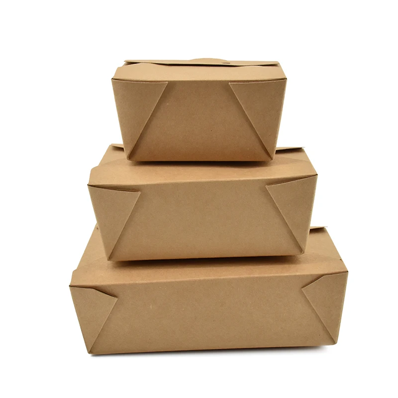 Disposable Food Container Biodegradable Food Packaging Boxes Takeway Food Box Brown Kraft Paper Lunch Box