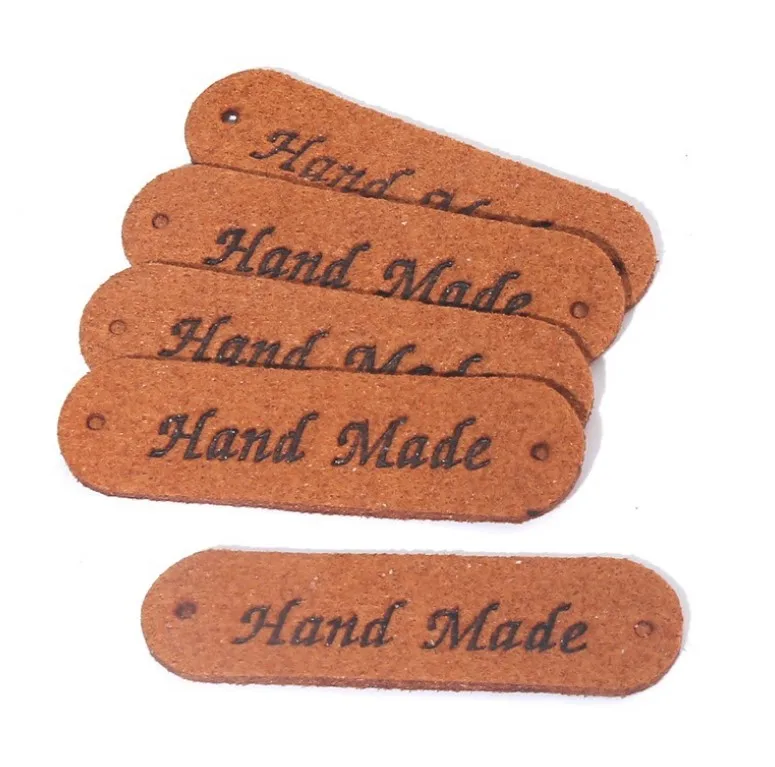 Handmade PU Leather Tags Handmade Embossed Tag Labels with Holes for DIY