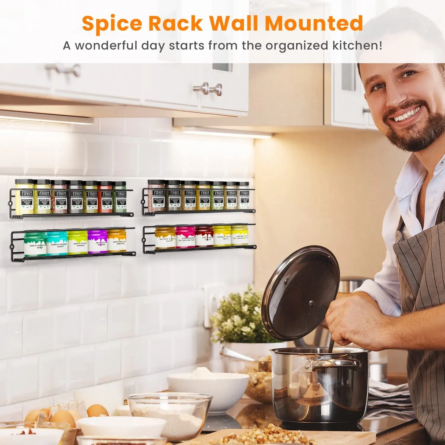 ORZ0206  Wall Mounted Stackable Spice Organizers Seasoning Organizer with Hooks & Screws Hanging Spice Racks For Wall Mount