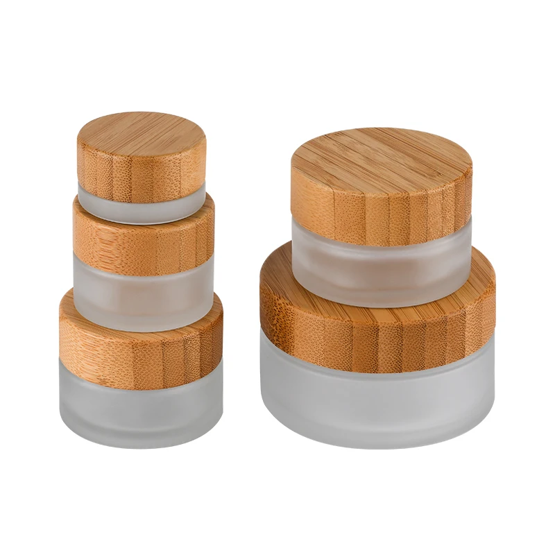 
wholesale cosmetic glass jar 5g 15g 30g 50g 100g frosted glass jar with bamboo cap 