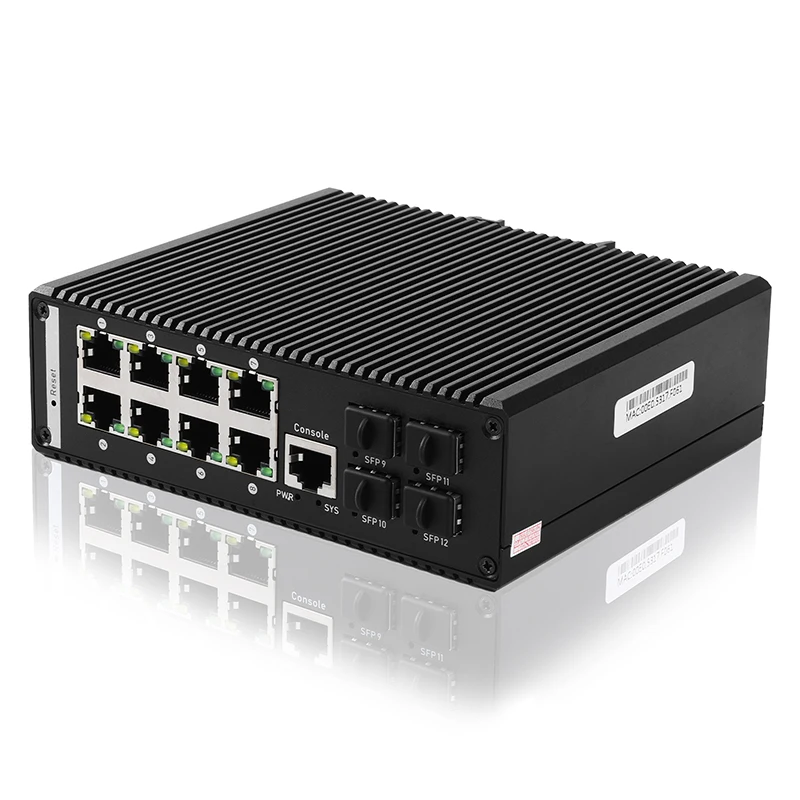 Managed industrial switch support abundant layer 2 management features 8 rj45 port 4 SFP fiber slot switch