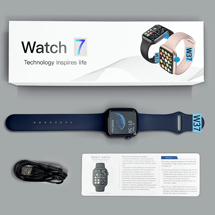 2021 Smartwatch Heart Rate W37 Series 7 Smart Watch Reloj Full Touch Screen t500 W26 IP68 Waterproof Smart Watch