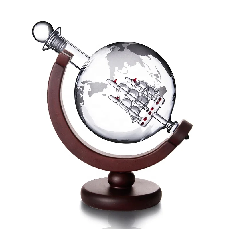 850 ML Globe Glass Decanter Set with 2 Glasses Factory Wholesale Whiskey Glass Decanter for Bar Custom Packing & Logo