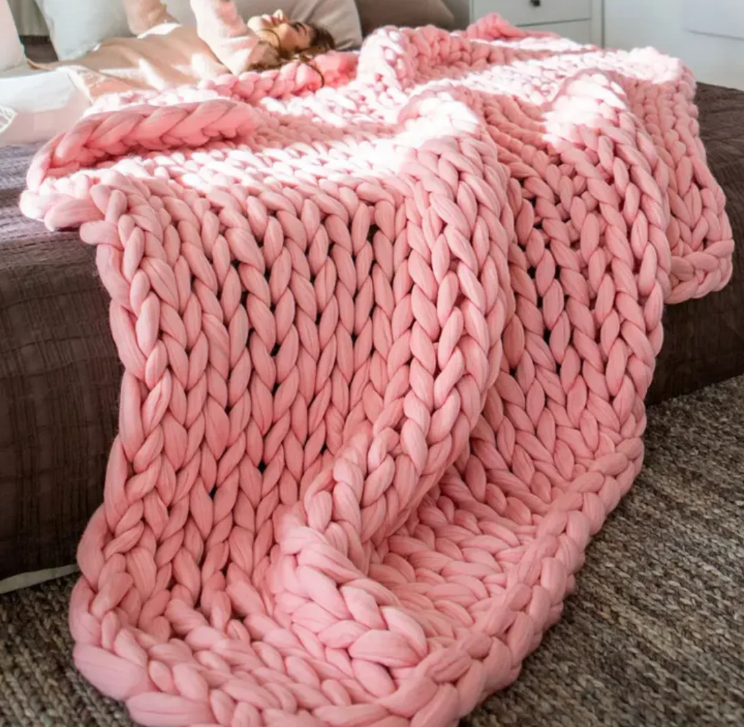 Knit Blanket Throw Machine Washable Crochet Blanket Soft Acrylic Yarn Knitted Blanket