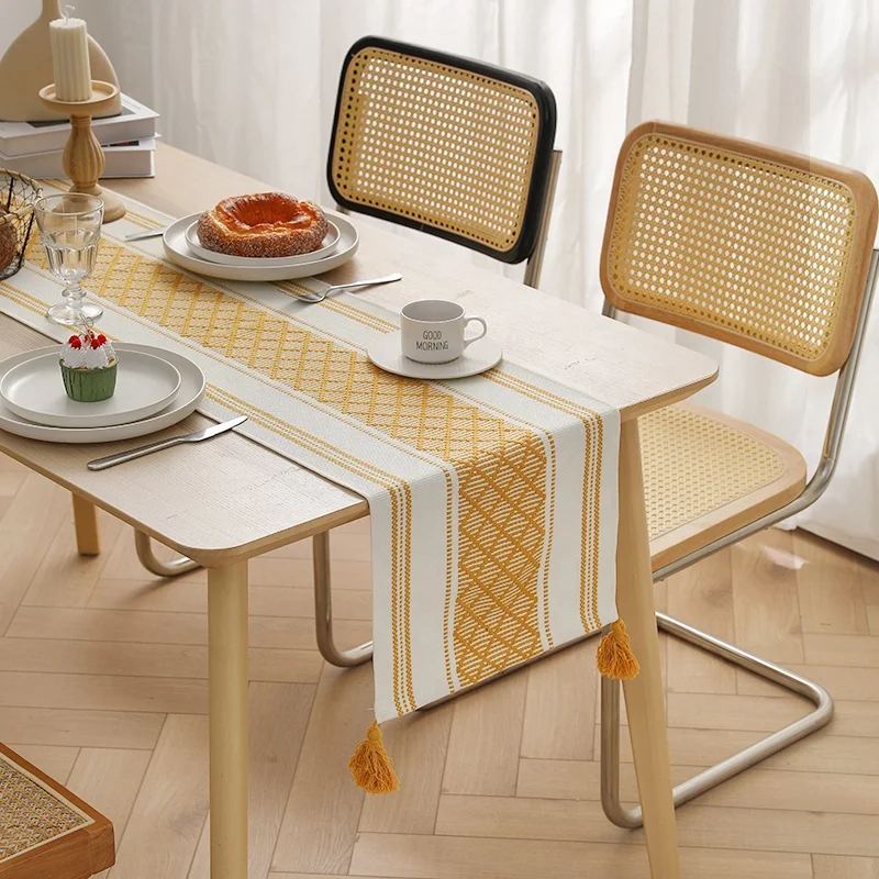 2021 unique new products modern home party table decorations boho cotton jacquard placemat and table runner set