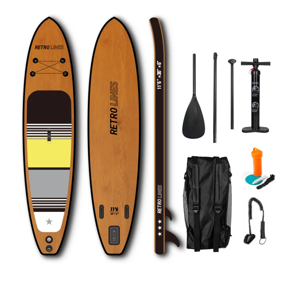 
2022 New Design Stand up Top Inflatable Wood Surfboard With Standard Accessories 