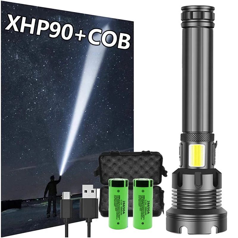 XHP90 COB torches led super bright flashlight long range 500M powerful 450-3800LM USB interface waterproof handheld flashlight