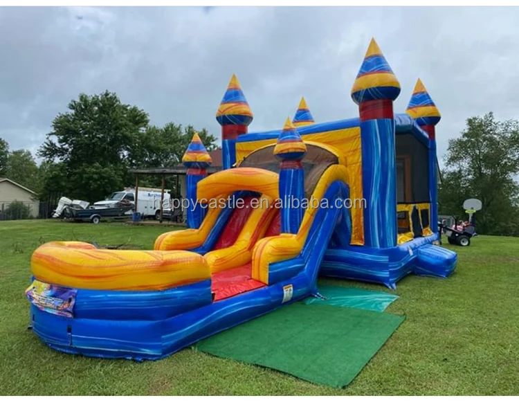 Commercial inflatable bouncer with water slide combo bounce house and wet dry slide for kids and adults