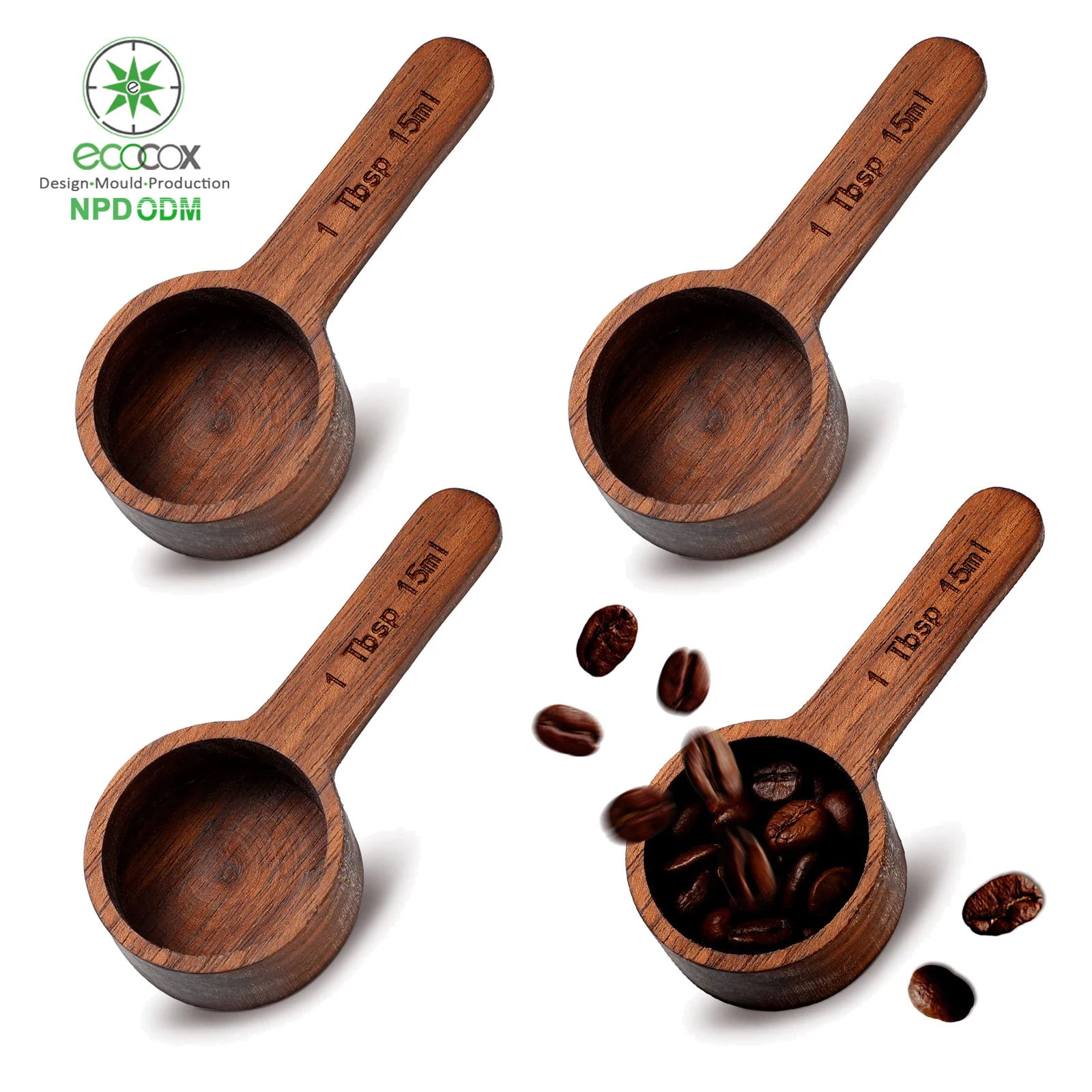 Wooden Measuring Spoon 4 Pieces Coffee Spoon Wooden Table Spoon Coffee Ground Wood Tablespoon for Brown Approx 15ML/ 0.5OZ