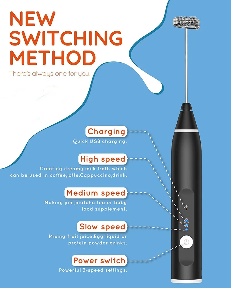 Soft handle coffee frother foamer whisk mixer stirrer egg beater mini handheld milk egg stirring tool electric milk frother