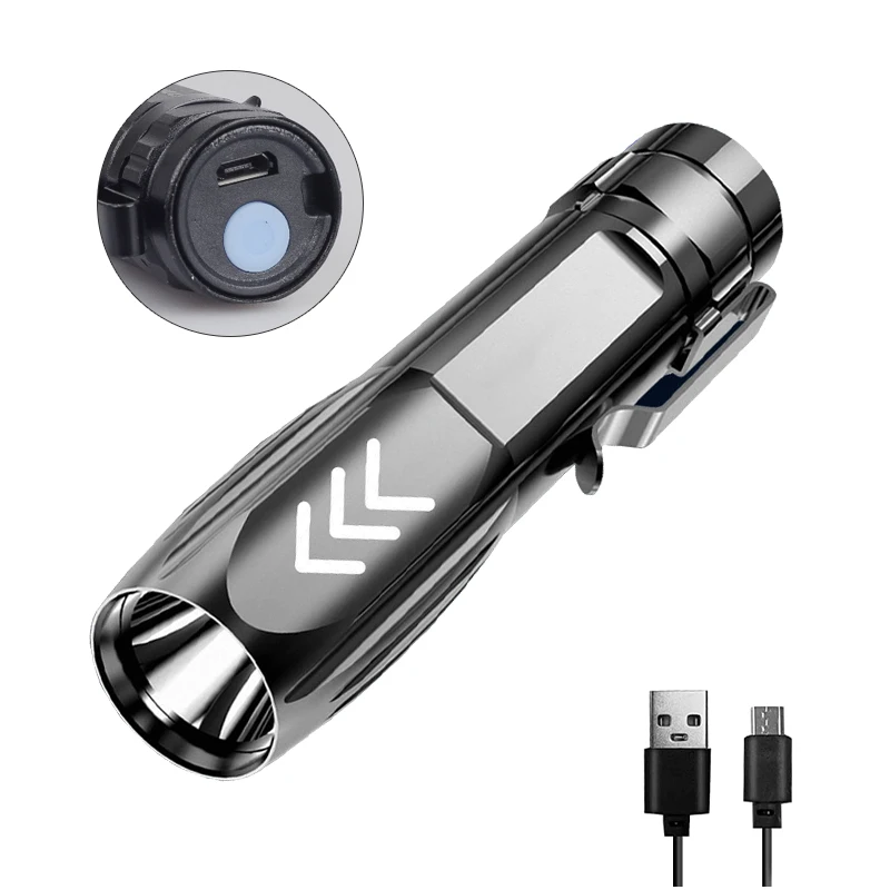 Factory Supply Super Bright Handheld 3 modes rechargeable Mini torch light led flashlight with clip