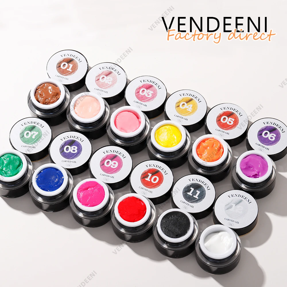 Vendeeni Carving Nails Art Gel 6d Carved Gel 12 Colors Paint Art Design Flower Sculpture Gel Polish
