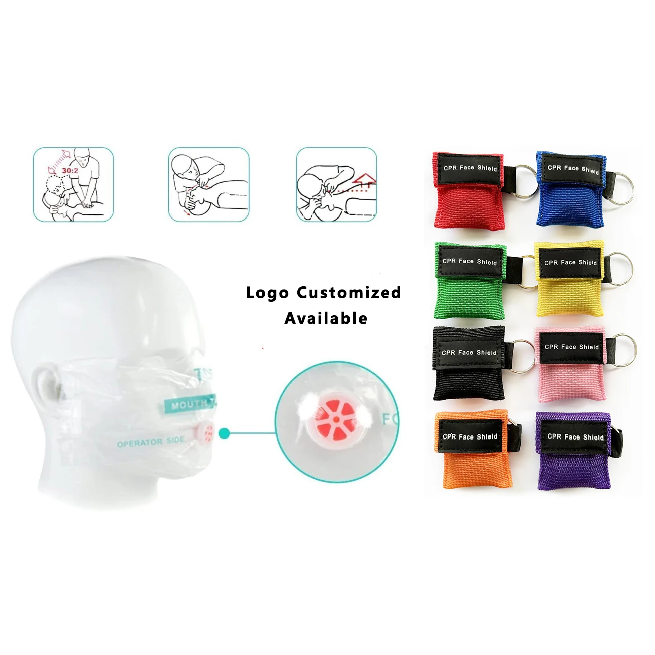Custom logo Wholesale First-Aid Devices resuscitator mask cpr face shield Emergency Portable keychain pouch CE certificated