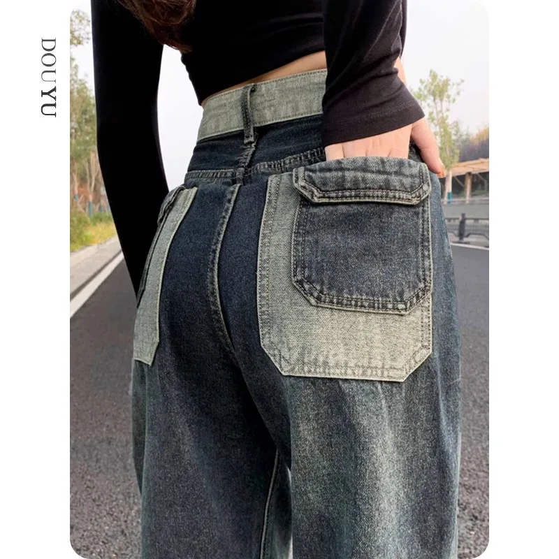 Quality Guarantee Retro Blue Wide Leg Pants in Stocke Baggy Jean Women Loose Pants Trousers