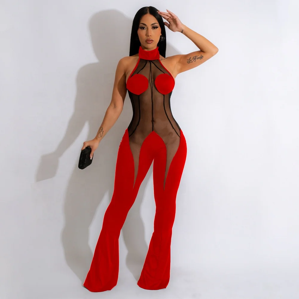 2023 Sexy club wear women jumpsuits fashion bandage see-through jumpsuit boycon one piece jumpsuits