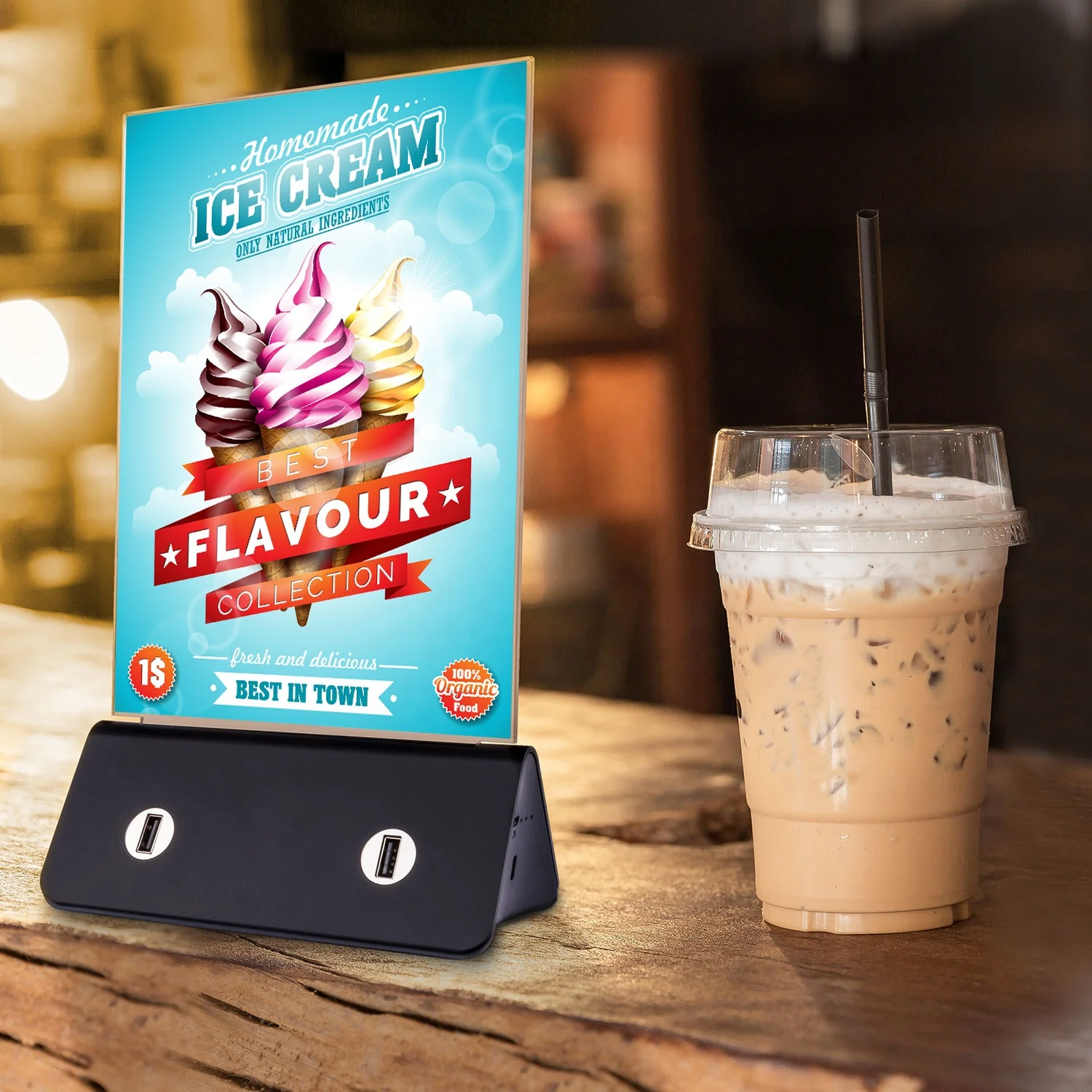 
Advertising Charging Function Combined Power Bank Menu Holder Table Charging Station 