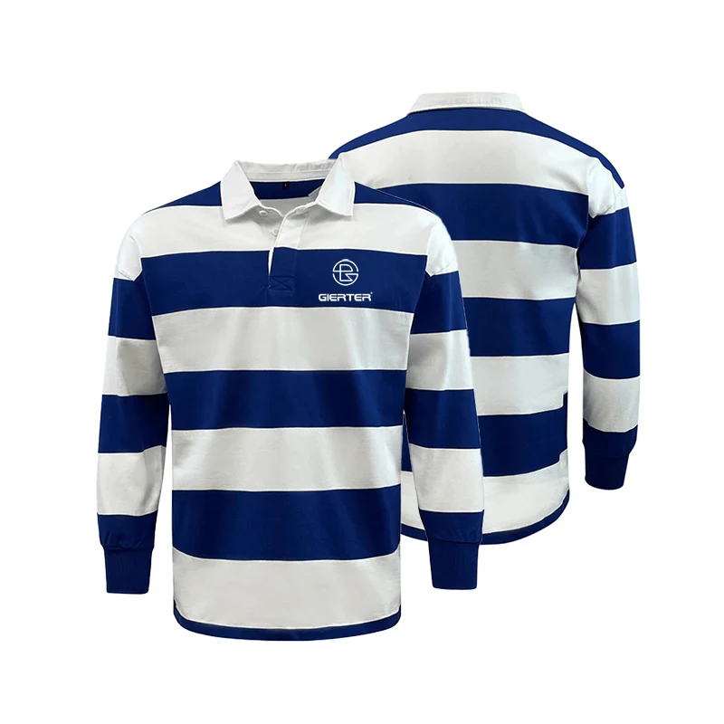 Custom Logo Cheap University Rugby Team Wear Heavy Weight Plus Size Clothing Long Sleeve Polo Rugby Shirt Football Jersey