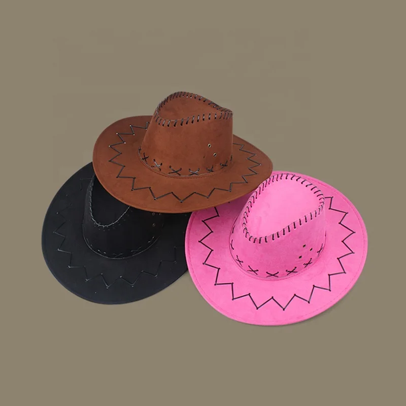 High quality Custom logo suede cowboy hat Outdoor caps Sun Protection cap wholesale pink cowboy hats gorras