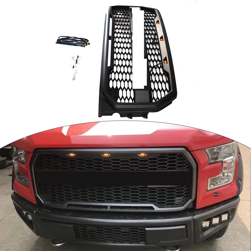 Black Grey ABS Plastic Raptor Grill for Ford F150 2015-2017