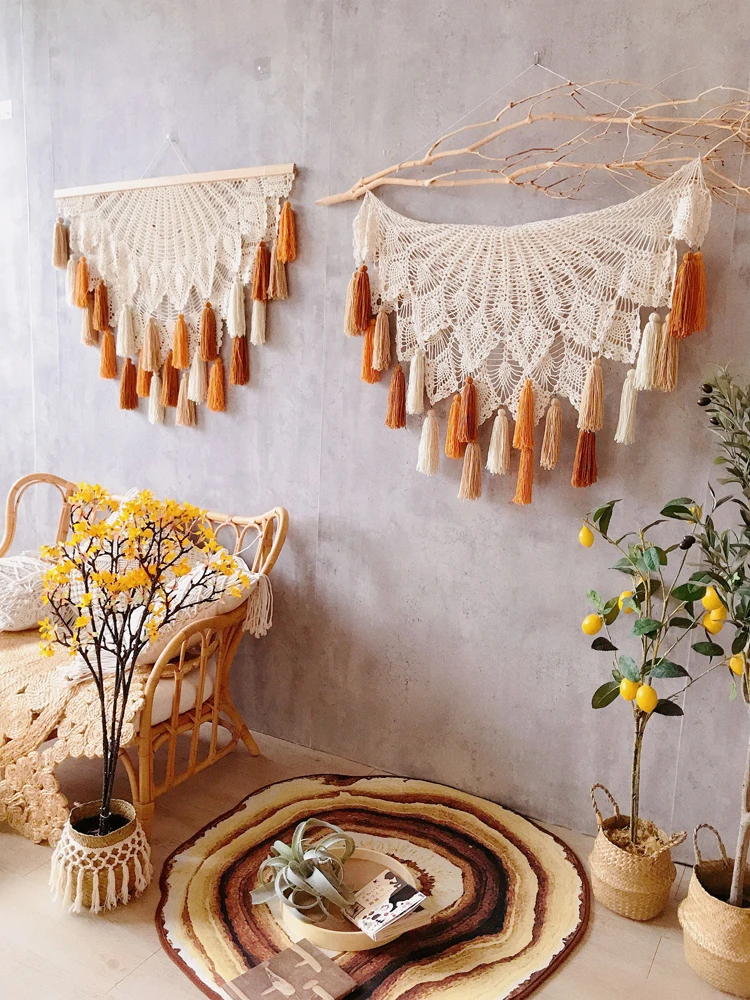 Макраме домашний настенный гобелен геометрический Ретро кружевной Ловец снов ручной работы скандинавский крыльцо диван Бохо украшение настенный гобелен макраме
