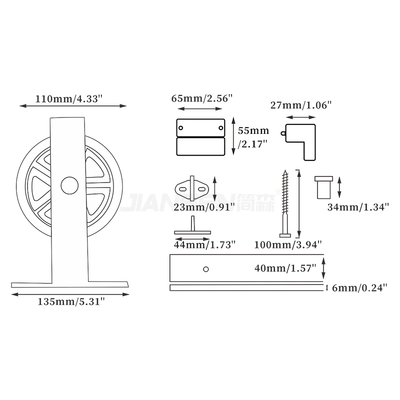 Heavy Duty 5-16ft Carbon Steel+POM Black Powder Coated Large Pulley Top Mounted Sliding Barn Door Hardware Kit