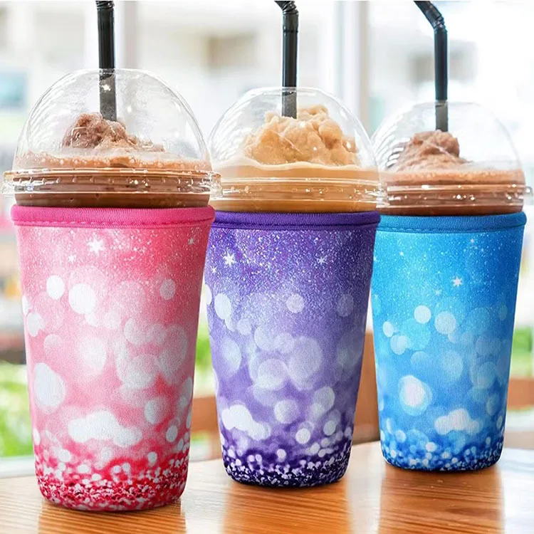 Waterproof  Printed Reusable Beverages Cover Holder Neoprene Iced Coffee Cup Insulator Sleeve Coffee Coozies for Cold Drinks