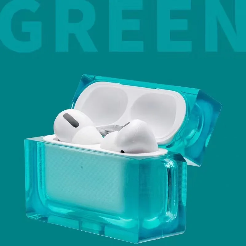 
Fluorescent Bright Transparent Clear Square Shape Cube Solid Candy Color Glossy For Airpods Pro 3 2 1 case cover 