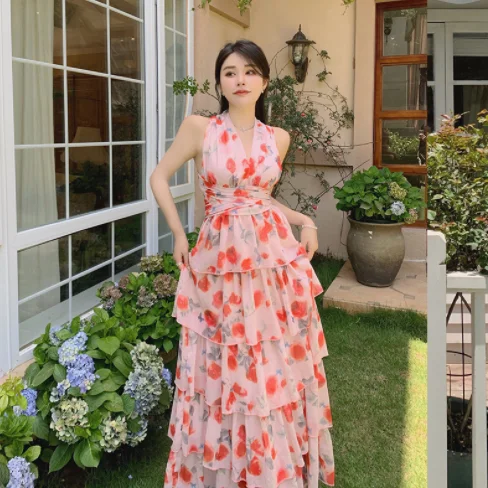 Custom Sleeveless Floral Layered Summer Maxi  Sun Dresses For Women 2024