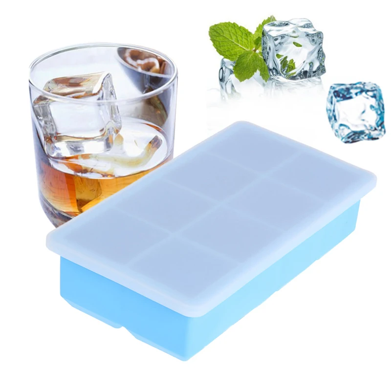 
square brick 8 cavity eco-friendly BPA free diy freezing silicone ice cube mold with lid 