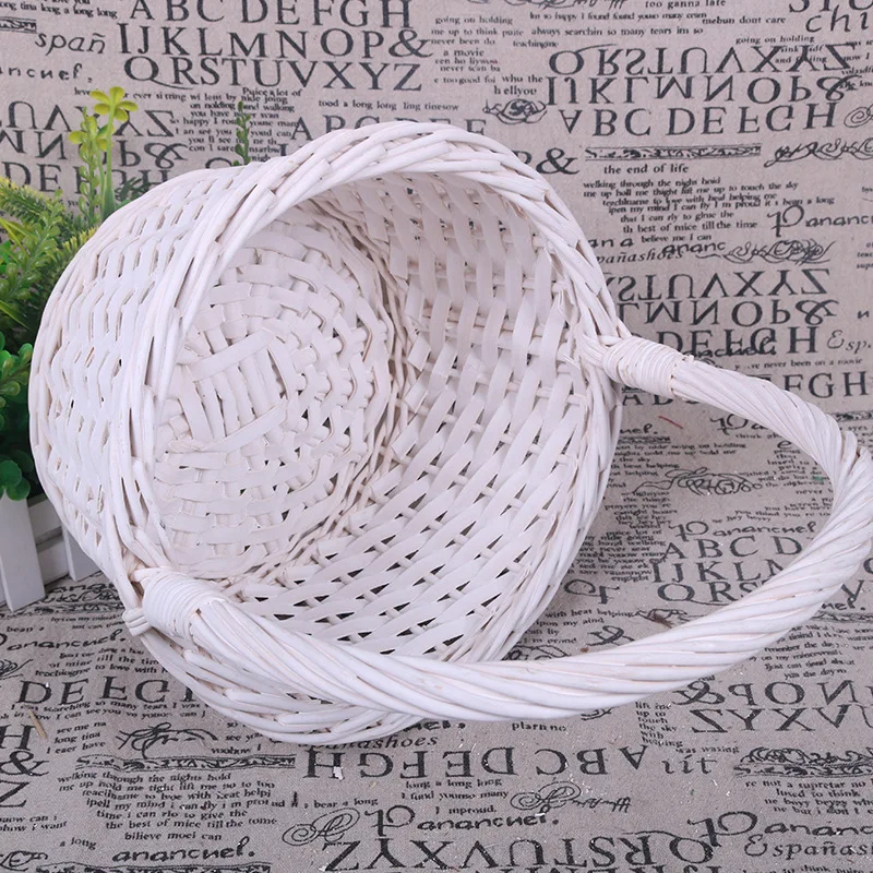 Woven Flower Organizer Basket Storage Flower Arrangement Basket Rattan Weaving Pastoral Style Room Decor ( Oval White )
