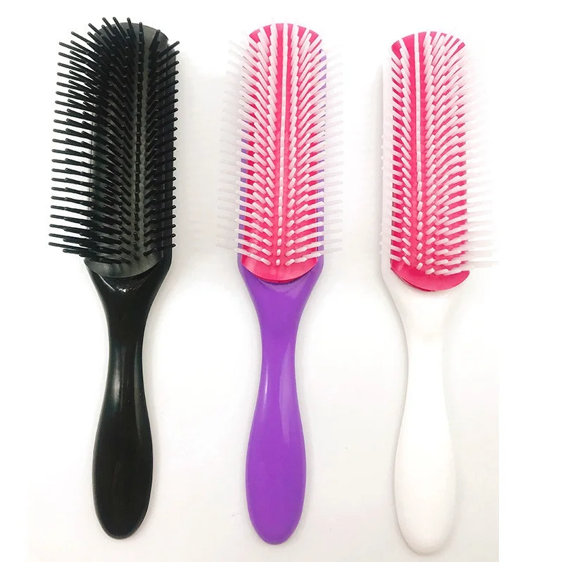 Wholesale Custom LOGO Professional Plastic Hair Styling Tools 9 Row Denman Hair Brush Detangling Hair Brush Scalp Massager Comb