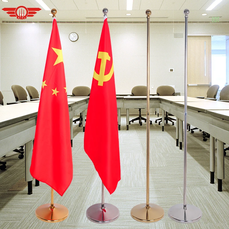 China Wholesale Stainless Steel Indoor Standing Flagpoles 2m 2.6m 3m Flag Poles For Conference Office With Stand