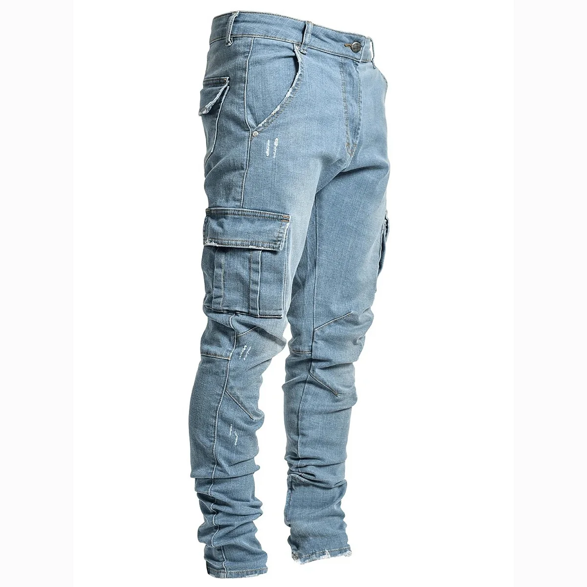 2021 hot selling plus size boys skinny stylish denim jeans pants with side pockets stacked jeans men