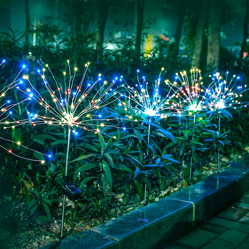 90 leds два режима солнечное освещение для улицы и Фейерверк Форма огни строки медный провод уличный водонепроницаемый Рождественский декоративный светильник