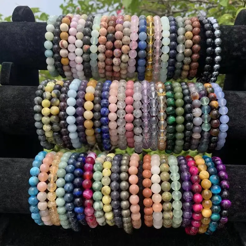 Wholesale Customized 100Kind 4/6/8mm Reiki Energy Healing Crystal Precious Gemstone Natural Genuine Stone Bracelet for Men Women
