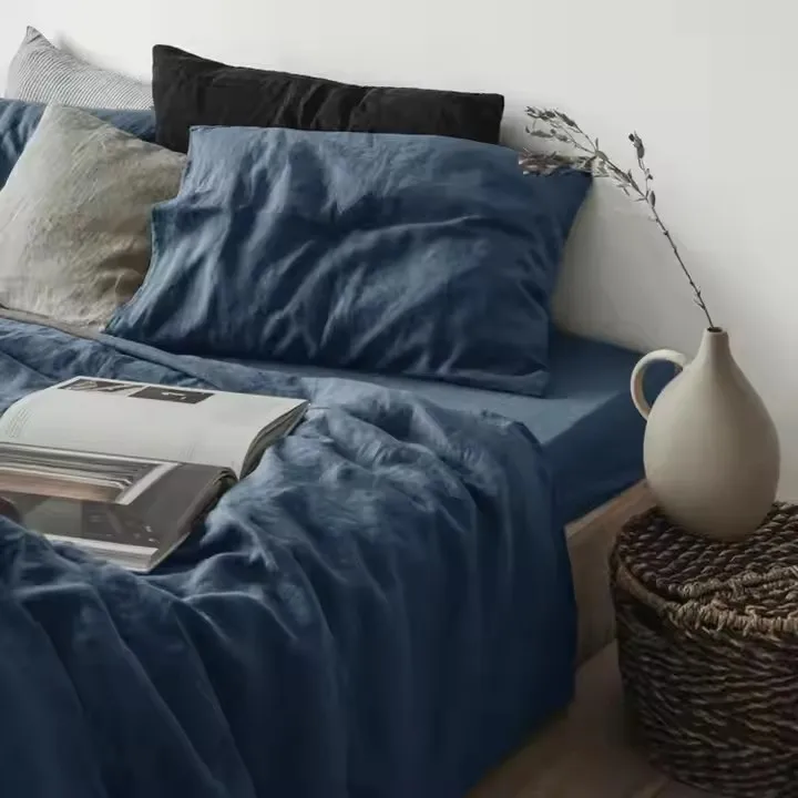 European linen natural 100% french flax linen bedding set pure linen comforter set bed fitted sheet set