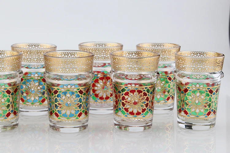 Newest 12pcs 4.4OZ  Morocco Style Colorful Decal Glass Tea Cup Sets Turkish tea cups sets