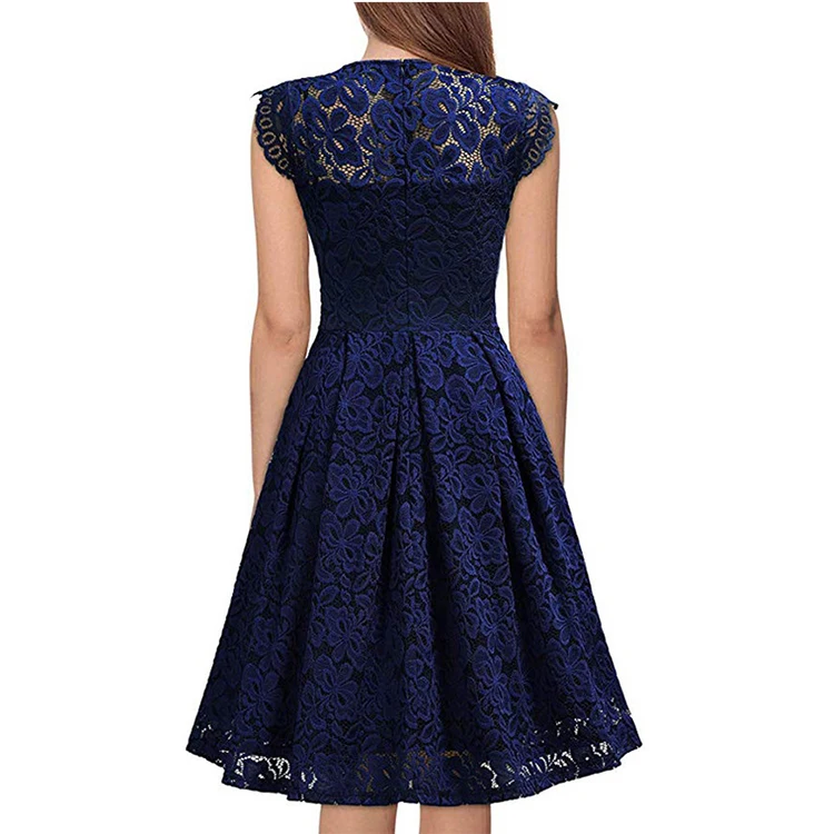 Hot Selling Elegant Casual Dresses Women Clothing Party Bridesmaid Dress Vintage V-neck Plus Size Lace Evening Dress