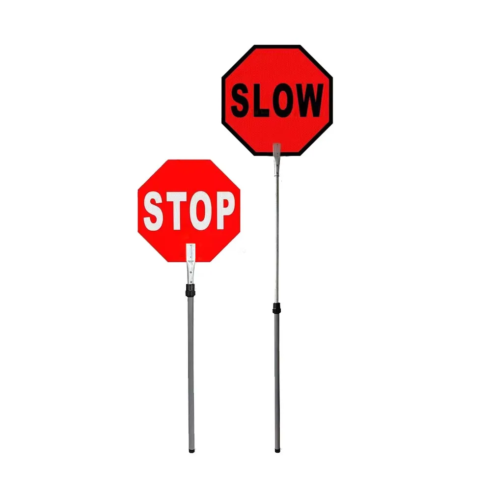 Custom Double Sided Traffic Paddle Traffic Control Signs Reflective Aluminum Hand Held Stop Slow Sign Stop Slow Paddle Sign