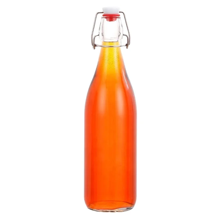 250ml  Clear Round Square Glass Beverage Juice Milk Bottle With Easy Open Swing Top Clamp Cap