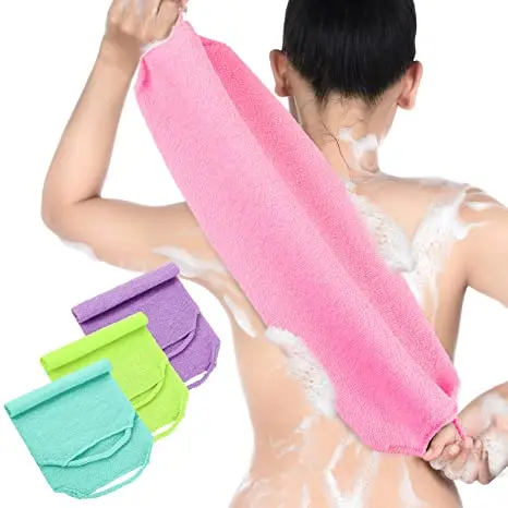 Factory Direct Nylon Back Towel Stretchable Pull Strap Washcloth Exfoliating Scrub Towel