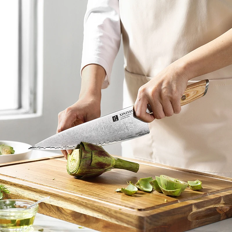 XINZUO New 8.5 inch Professional 3 Layers Composite Stainless Steel Pakka Wood Handle Kitchen Handmade Chef Knife Gifts