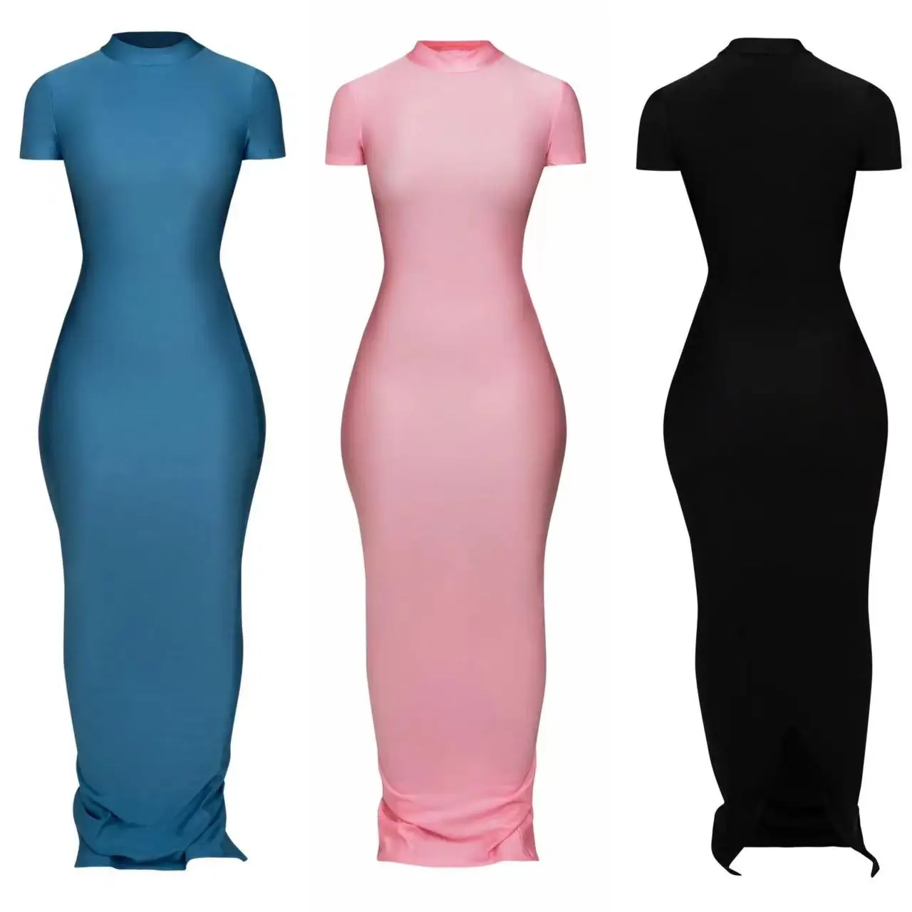 lady maxi dress women 2023 summer polyester bodycon slim fit pencil long splits dress at back custom famous brand clothing