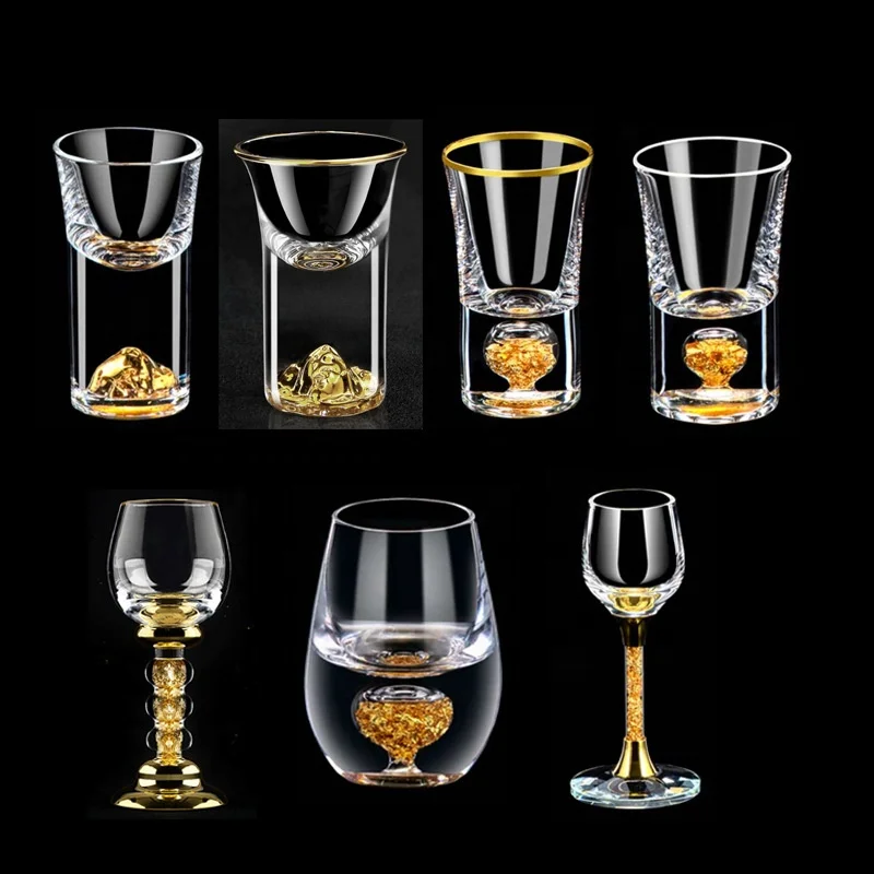 Manufacturer of 12ml thick bottom shot glasses with gold rim  customized shot glass gold rim free samples premium quality