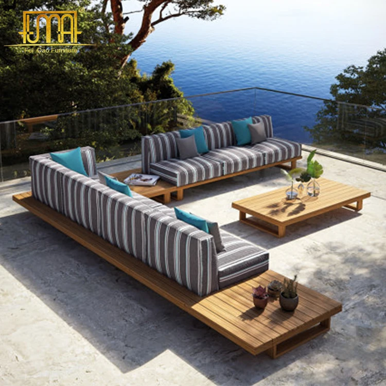Outdoor furniture fabric material wooden hotel living room and garden sofa
