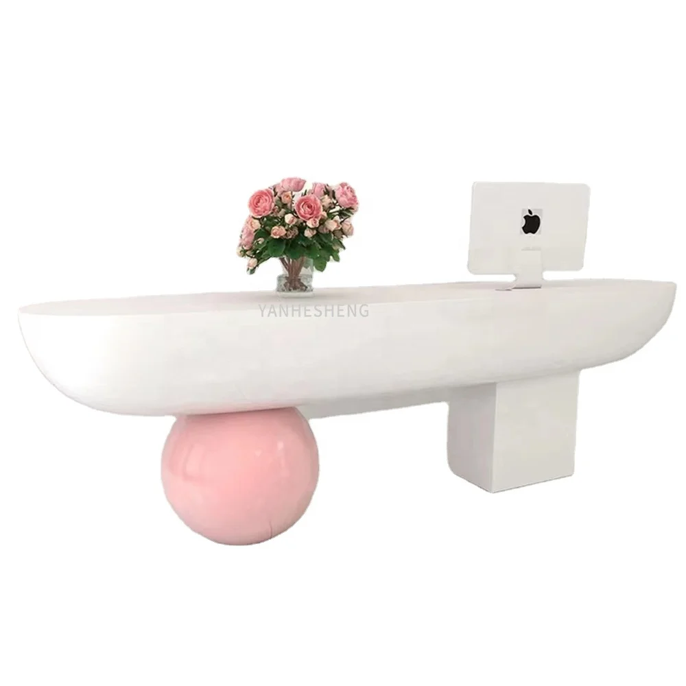 2022 salon pink Yenstone oem artificial stone beauty nail design modern front desk 1700 mm reception desk custom reception desk